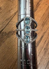 Vintage 925 Sterling Silver Blue Topaz Cubic Zirconia Ring Size 8