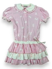 Vtg Paper Moon Short Dress Pastel Pink Bows Ruffled Jumper Kawaii Cottagecore 36
