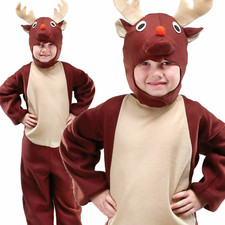 Childrens Kids Reindeer All in One Costume Christmas Fancy Dress Outfit Xmas
