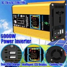 6000W LCD Car Power Inverter DC 12V To AC 110V 220V Solar Converter Dual USB