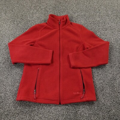 LL Bean Jacket Womens M Orange Sweater Fleece Full Zip Pile Coat Outdoor Hiking
