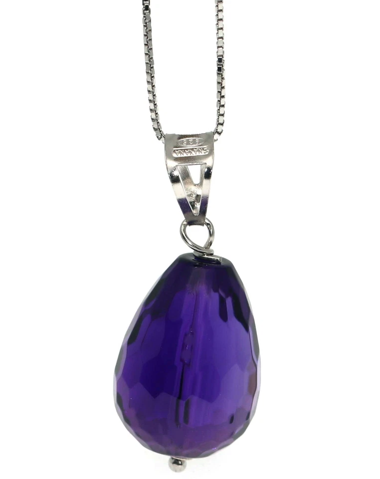 collana argento 925 ametista naturale ciondolo briolette collier donna viola - Immagine 3 di 4