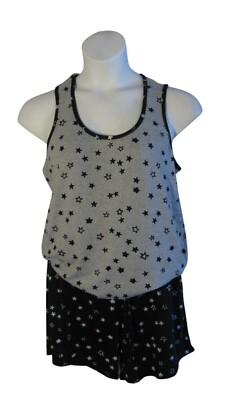 Lucky Brand M Navy Blue Gray Stars COZY Pajamas Tank Shorts Set Sleep