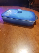 Parini Blue Flameproof Casserole Baking Dish with Lid 12” X 8 1/2” Rectangle