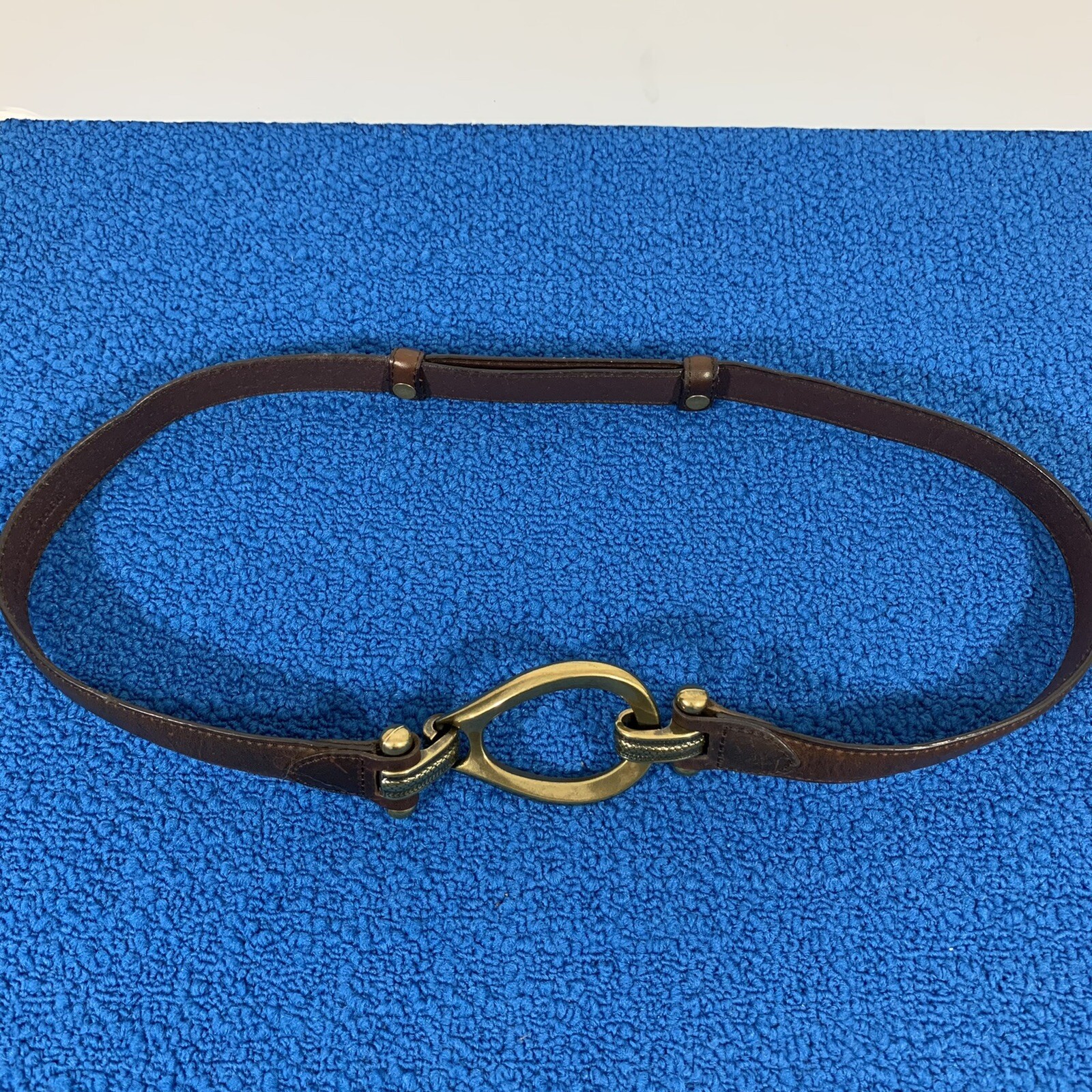 Unbranded Women’s Brown Leather Buckle Brass Ring & Hook Clasp Belt