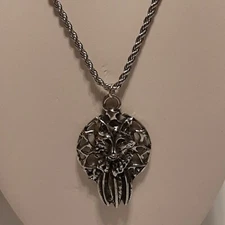WOLF DREAM CATCHER Pewter Pendant Charm / 18"-24" STAINLESS ROPE CHAIN NECKLACE 