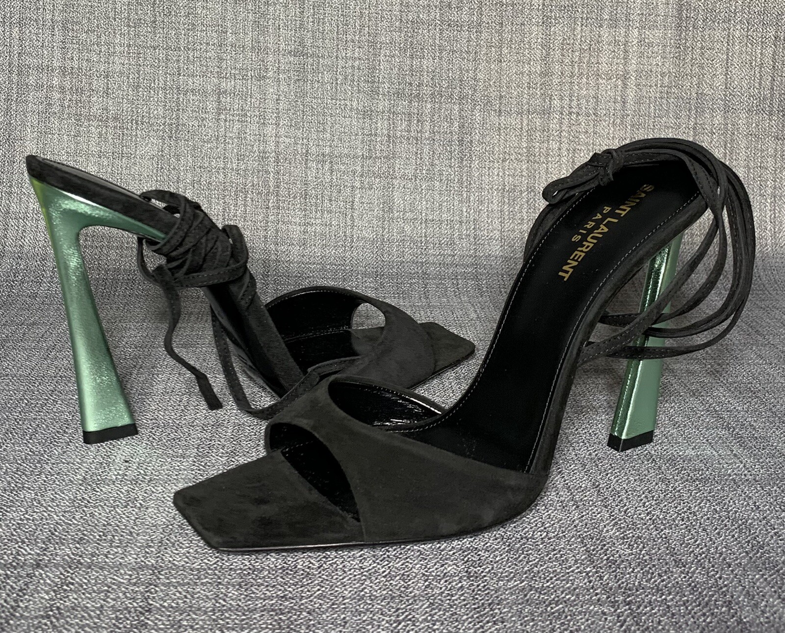 Sandali donna Saint Laurent Paz alla caviglia tacco alto taglia EU 39 vestibili taglia US 8