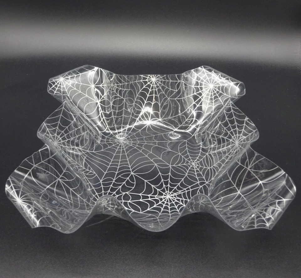 Lot of 2, Halloween Spider Web Fluted Plastic 10" Bowl & 13.5" Platter Party - Image 2 of 4