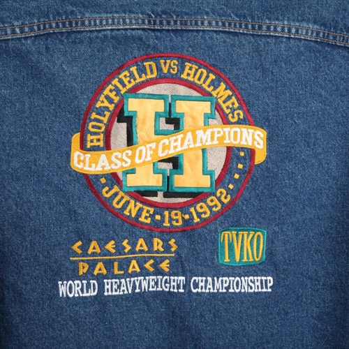 Vintage 1992 Caesar's Palace World Champion Holyfield Holmes Denim Jacket Mens L video thumbnail
