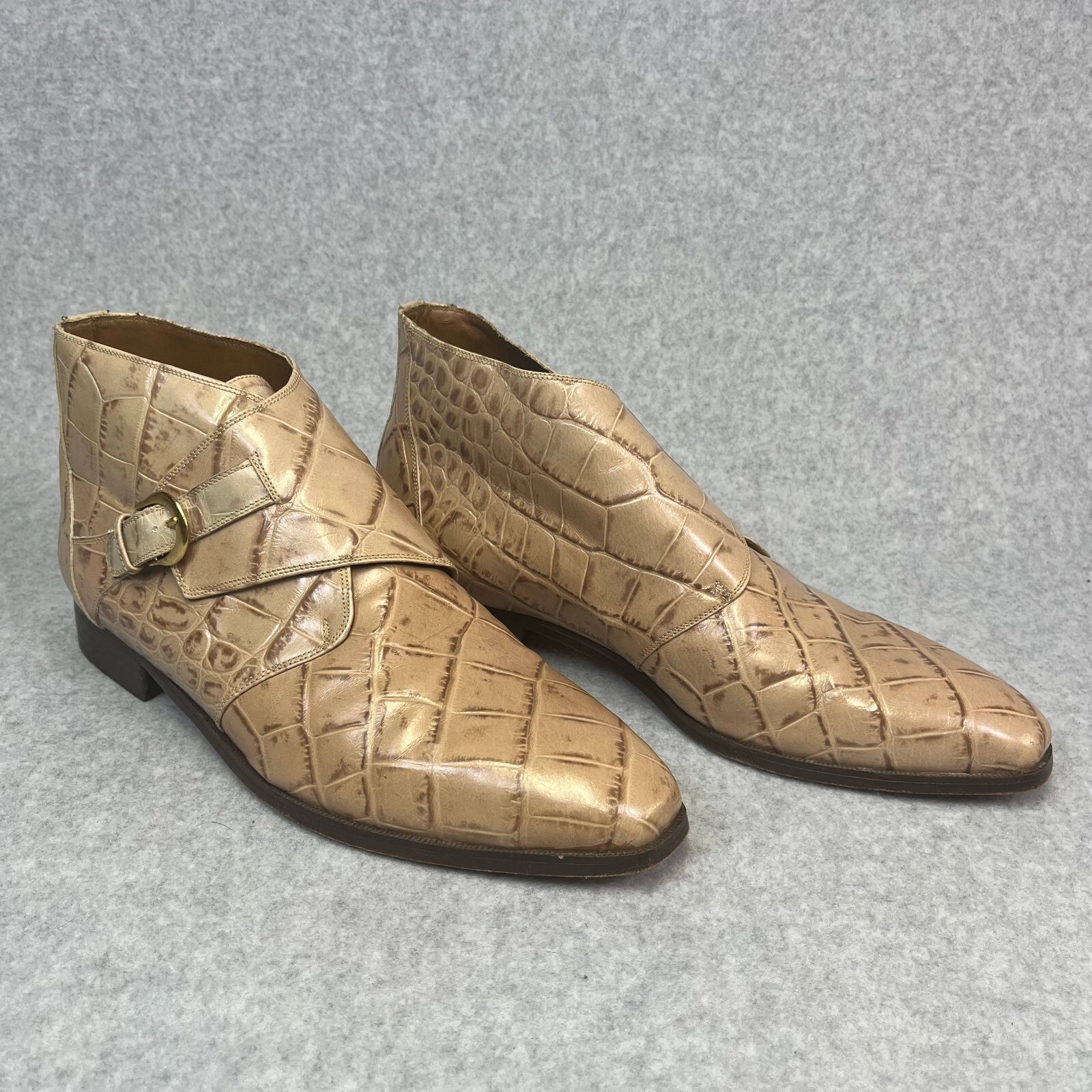 Aldo Ponti Mens Luxor Gold Faux Crocodile Monk Strap Dress Boots Size 12D Retro Style