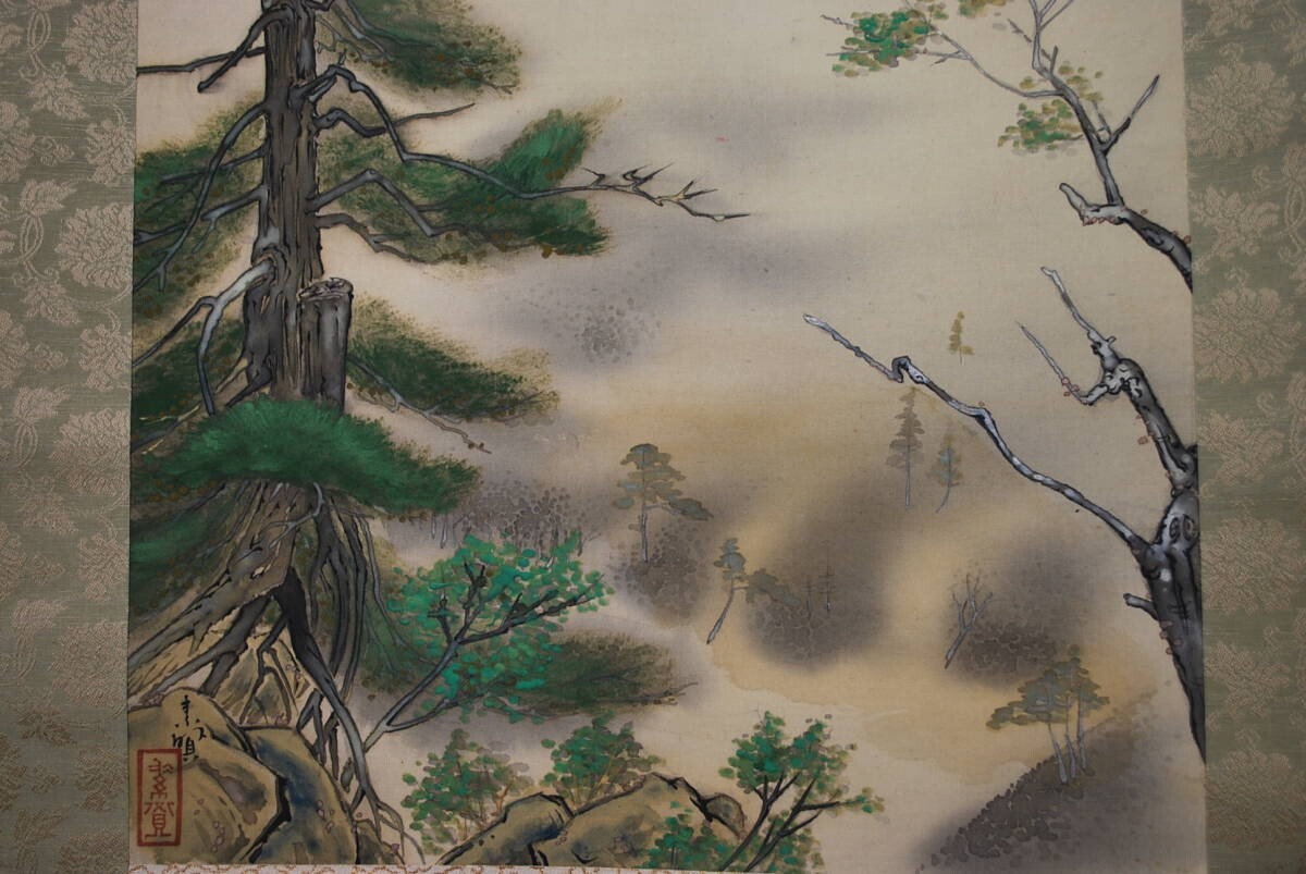 JAPANESE PAINTING HANGING SCROLL JAPAN LANDSCAPE MOUNTAIN Vintage