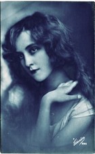 RPPC Blue Tint Cyanotype Pretty Girl Window Bird Fotoclere Studio WOB 1923 N-378