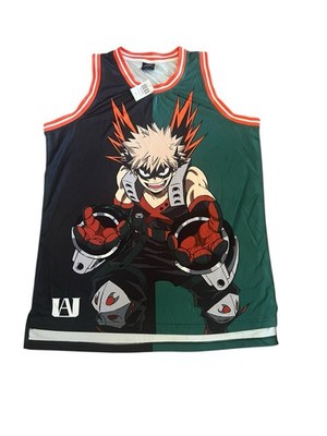 My Hero Academia Bakugo Basketball Jersey Mens Green Black Crunchyroll Size L