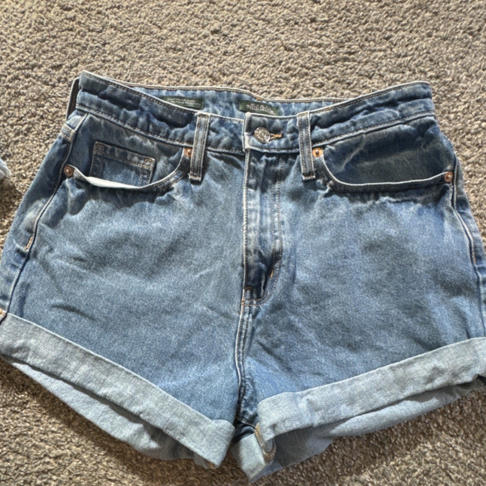 Wild Fable Highest Rise Mom Shorts Blue Denim Embroidered Happy Size 4/27R