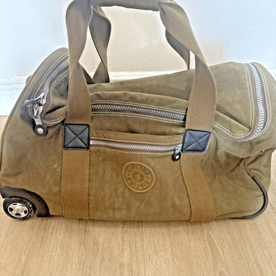 KIPLING Rolling Duffel Bag Luggage Travel Khaki Green Retractable Handle