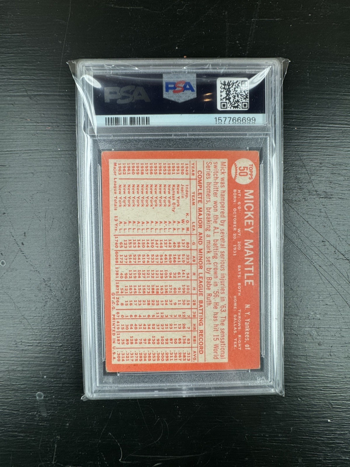 1964 Topps - Mickey Mantle #50 PSA 2 GOOD  view 2