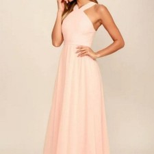 Lulu's Air of Romance Peach Maxi Bridesmaid Wedding Guest Dress Size Medium