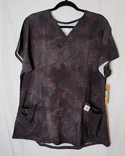 Carhartt Women's Flex V-Neck Print Scrub Top Misty Ride Equine Black Size XL NWT