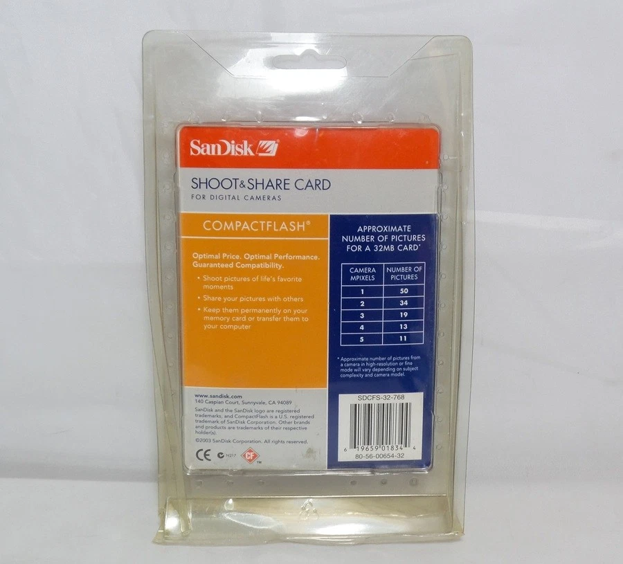 Sandisk 32MB CompactFlash Card - 50 Pictures (SDCFS-32-768) - Image 2 of 2