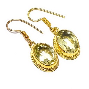 Authentic Green Amethyst - Brazil 18k Yellow Gold Plated Earring 1.37" E7624-24