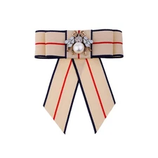 Crystal Bee Bow Brooch Pre-Tied Neck Tie Brooch Pin Striped Bow Tie for Women We