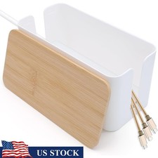 Cable Management Box Bamboo Lid Organizer Cord Hiding Storage Home Office New