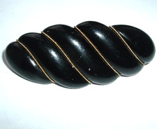 VINTAGE BLACK CELLULOID GOLDEN WIRE 3" HAIR BARRETTE