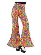 Ladies Flared Trousers 60s 70s Fancy Dress Flares Disco Dacing Retro Adults
