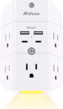 Surge Protector Outlet Extender - with Night Light, 5-Outlet Splitter and 4 USB 