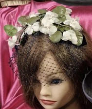 Vintage Floral Fascinator Hairpiece with White Flowers  Netting Boho Style