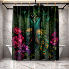 Floral Peacock Patterned Shower Curtain Elegant Bathroom Decor