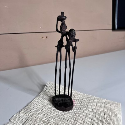 Vintage Hand Carved African Ebony Wood Sculpture Makonde Figures 8.5 Statuette