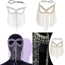 Rhinestone Tassel Mask Unique Face Jewelry for Venetian Holiday Themed Party