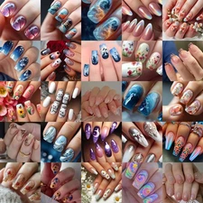 24 Pcs Acrylic Press on Nails - Glueless False Nails with Gel Glue, Full Set