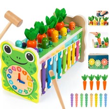 6-in-1 Montessori Toy: Mole Whacking, Xylophone, Activity Cube for Ages 1-5