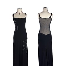 Vintage black spiderweb mesh back gown gothic y2k halloween prom dress