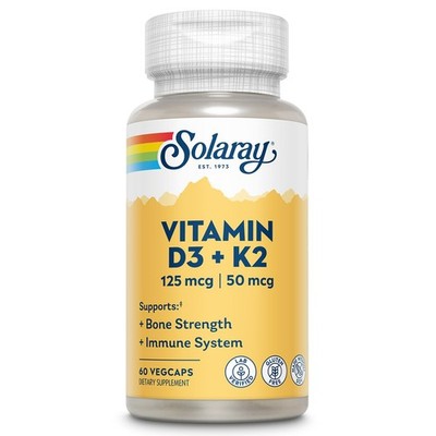 SOLARAY Vitamin D3 K2, K2 Supplement 60 Count (Pack of 1), White