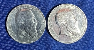 LOT DE DEUX PIÈCES 5 MARK ARGENT 1907 LETTRE G POIDS 55 GRS