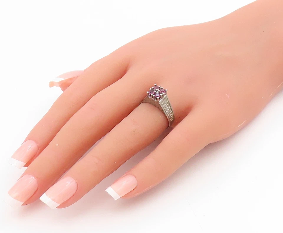 Anillo de plata de ley 925 vintage grueso topacio rosa banda cuádruple talla 7 RG34527 Foto 3 de 4