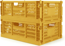 2-Pack Crates for Storage, Storage Crates Plastic Stackable, Foldable Crate for