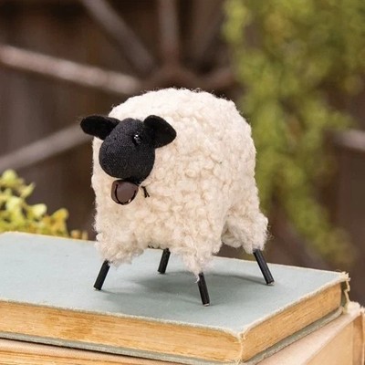 NEW Primitive Farmhouse SHEEP with Bell Sherpa Figurine Statue Cottage 3.5''Hx6''W