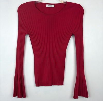 Bailey 44 Ribbed Top Womens Large Red Bell Flare Sleeve Shirt Stretchy Boho Read