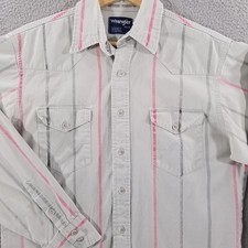 Vtg Wrangler Brushpopper Shirt 15.5 Grey Pink Pinstripe Western Rodeo Cowboy 90s