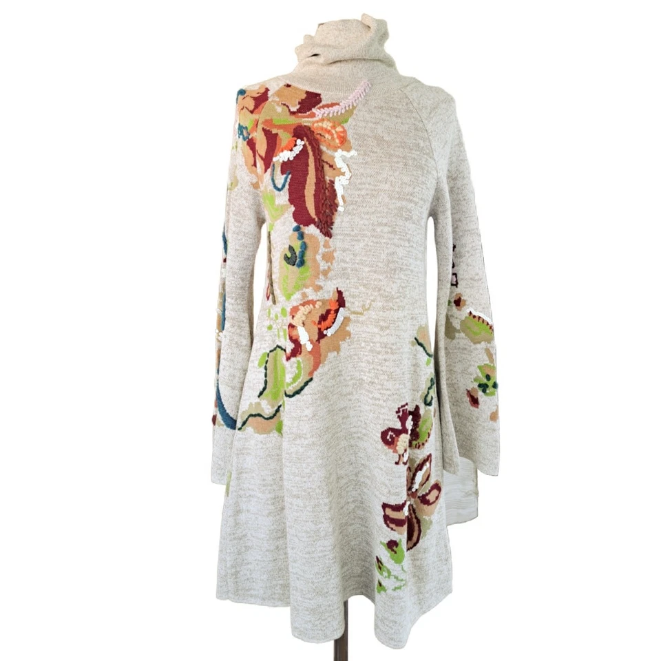 Anthropologie Knitted & Knot Embroidered Petals Swing Sweater Dress Medium - Image 2 of 4