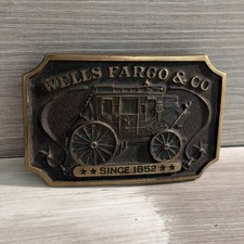 Wells Fargo  Co Since 1852 Stagecoach Advertising Belt Buckle 1973 Black/Gold