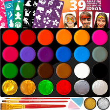 Face Paint Kit for Kids - 60 Jumbo Stencils, 15 Large Water Based Pain