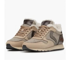 New in Box VOILE BLANCHE JULIA Fur Leather And Fabric Sneakers in BEIGE