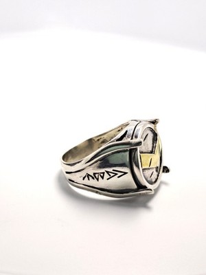 Spartan Warrior Shield Ring, Two-Tone Silver & Gold Greek Strength Statement Rin