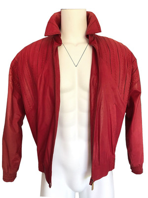 ZILLI ジャケット Mサイズ フランス製 Rare Vintage Zilli Red Leather Bomber Jacket Made in France Silk