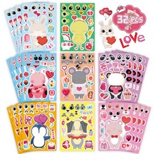 32 Sheets Valentine Stickers for Kids, Valentines Crafts Heart Love Sticker M...